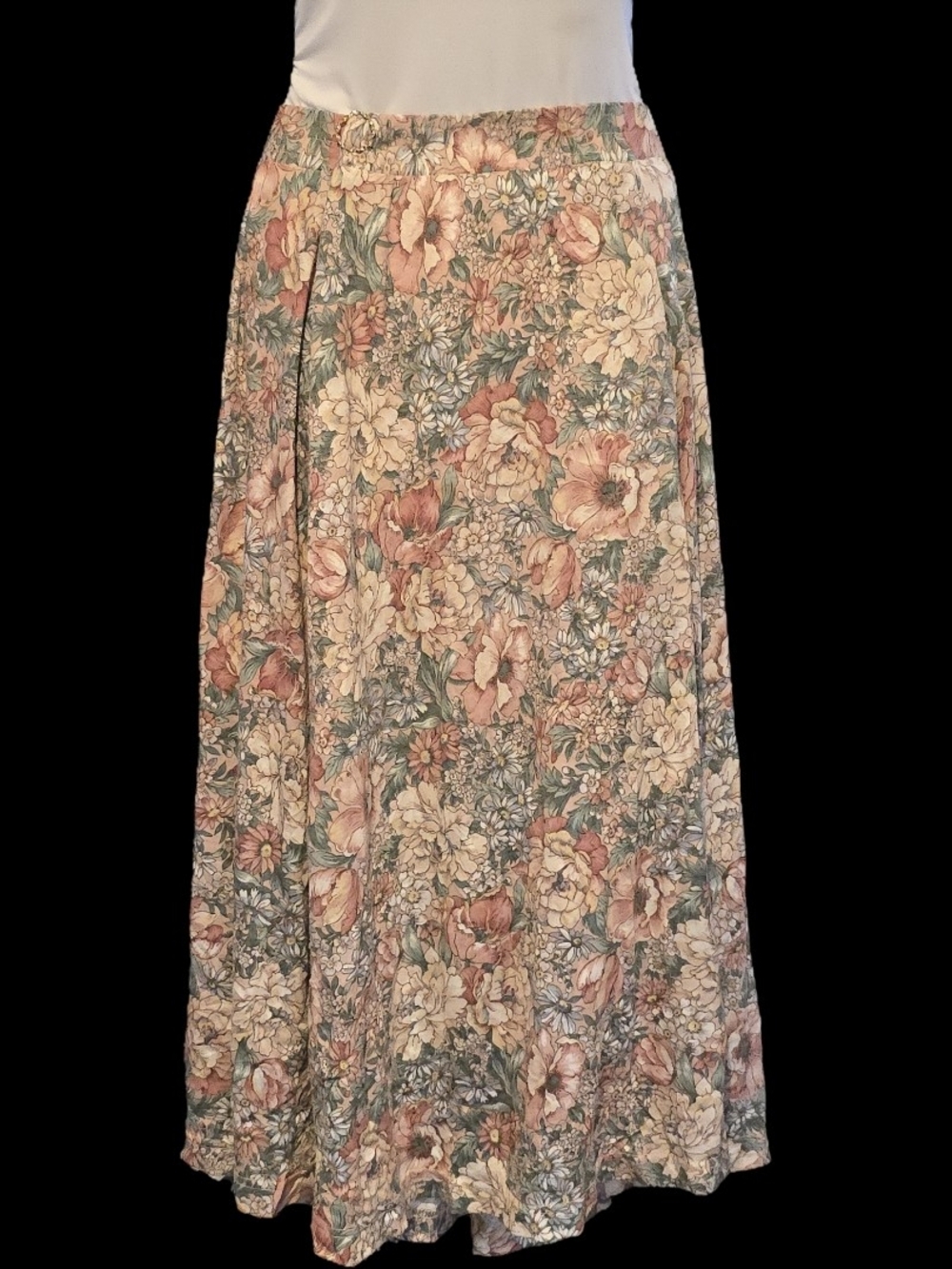 90s Vintage Floral Maxi Skirt With Pockets - Pink & Green Floral - Picture 2 of 13
